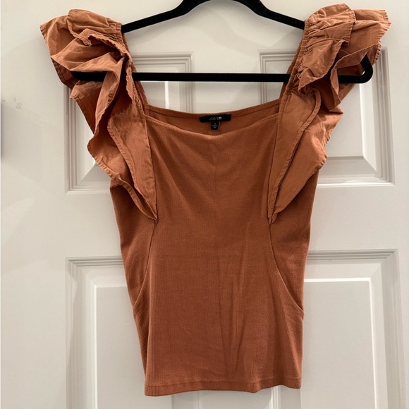 JOES JEANS COLLECTION Leslie Tan Almond RUFFLED SLEEVE RIBBED TANK TOP SMALL - Picture 6 of 10